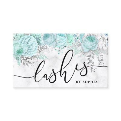 Modern pretty mint floral white marble lashes