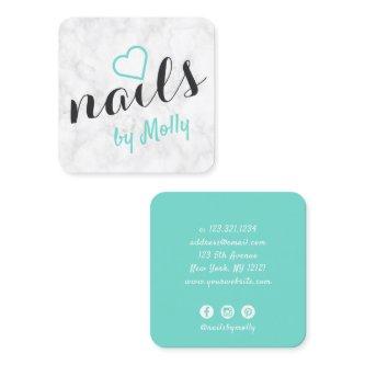 Modern pretty white marble mint black nails square