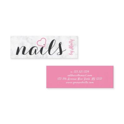 Modern pretty white marble pink black nails mini