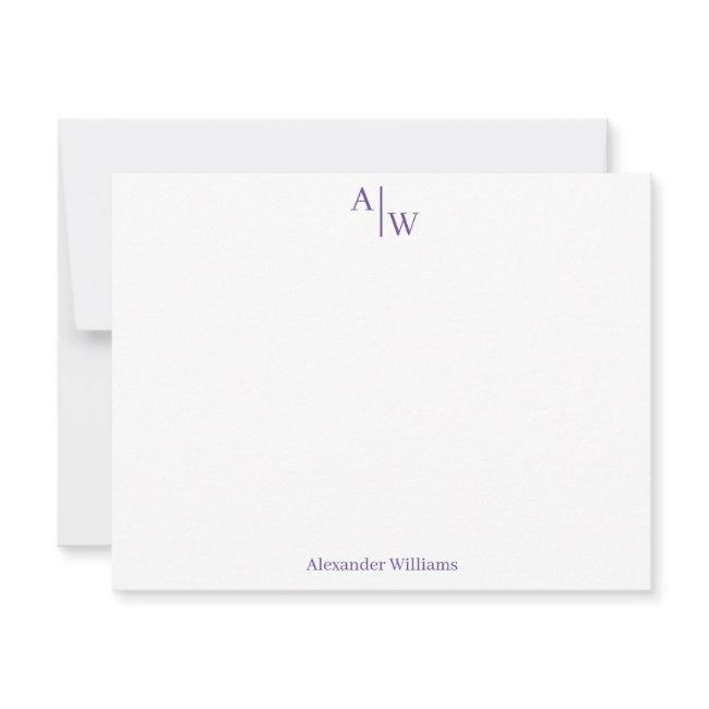 Modern Professional 2 Monogram Chic Violet Purple Note Card