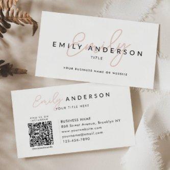 Modern Professional Blush Pink Script Name QR Code