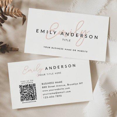 Modern Professional Blush Pink Script Name QR Code