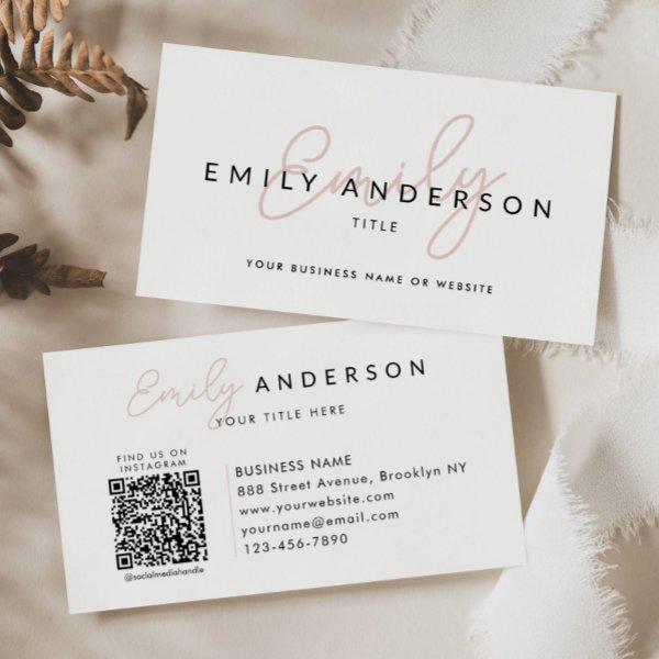 Modern Professional Blush Pink Script Name QR Code