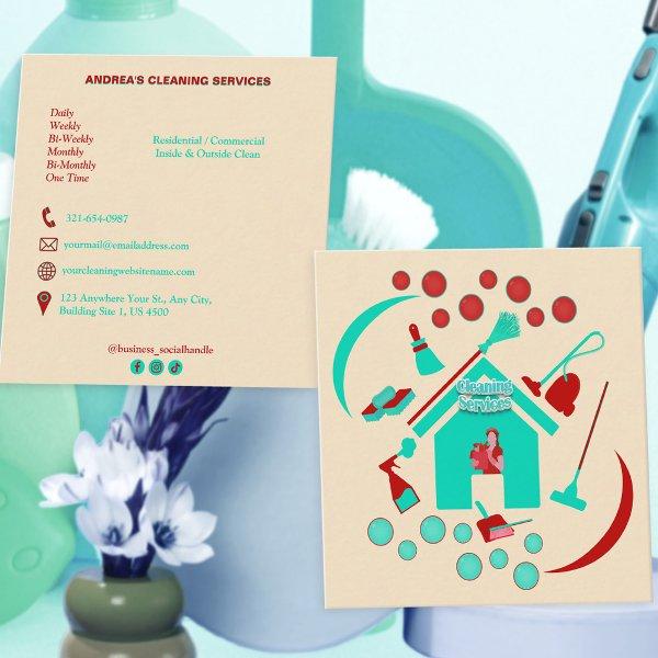 Modern Professional Cleaning Services Red and Teal Square
