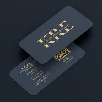 Modern Professional Dark Blue Grey Monogram