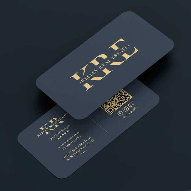 Modern Professional Dark Blue Grey Monogram