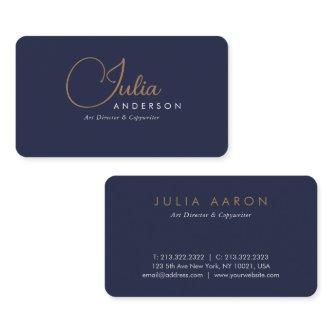 Modern Professional Navy Blue and Gold Script