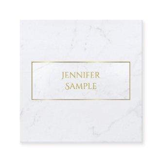 Modern Professional White Marble Gold Text Luxury Square