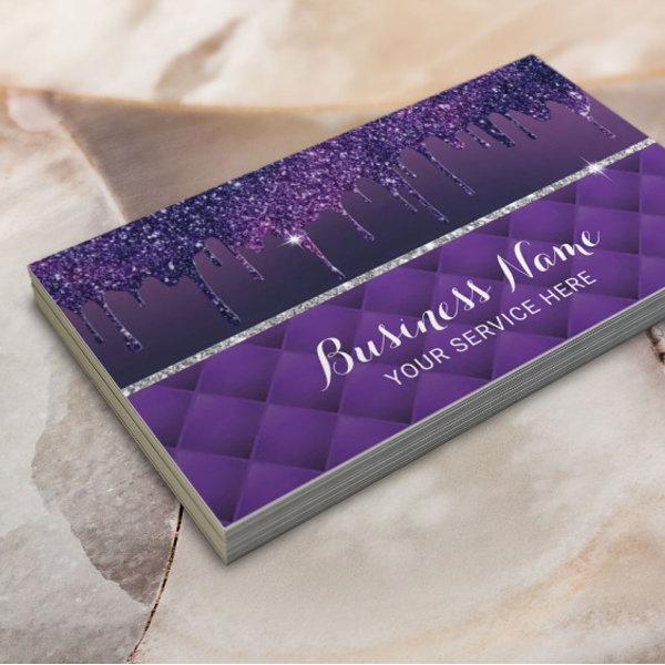Modern Purple Glitter Drips Luxury Beauty Salon