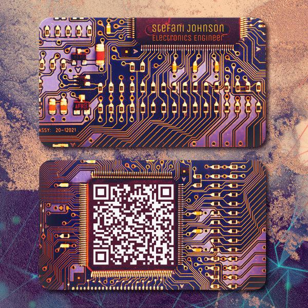 Modern Purple Printed Circuit Board Custom QR Code