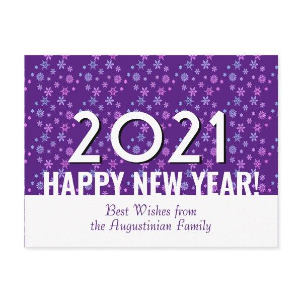 Modern Purple | Snowflakes | Happy New Year | 2021 Postcard
