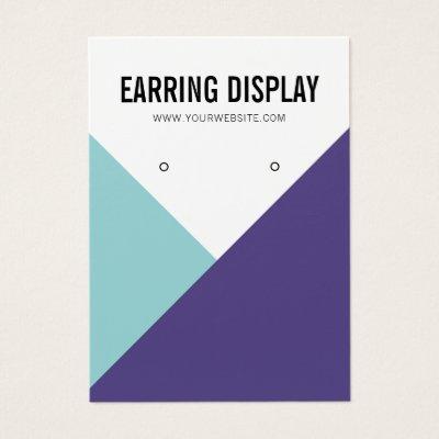 Modern purple teal colorblock logo earring display