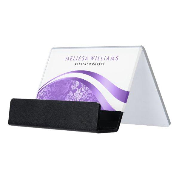 Modern Purple & White Damasks Geometric Design Des Desk  Holder