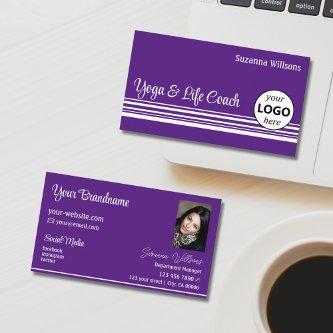 Modern Purple White Stripes with Logo and Photo