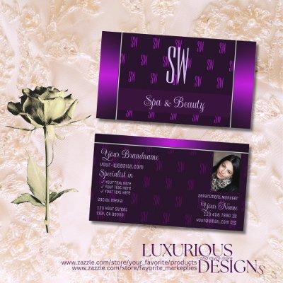 Modern Purple with Photo and Chic Monogram Pattern