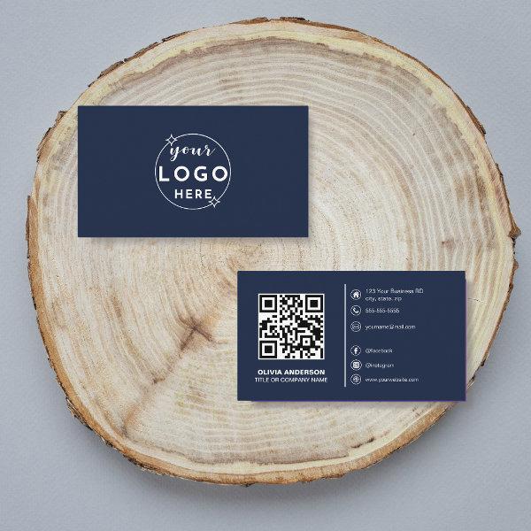 Modern QR Code Custom Logo Social Media Navy Blue