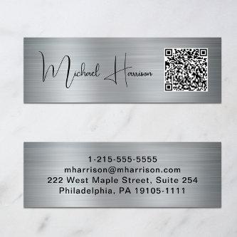 Modern QR Code Signature Script Silver Mini