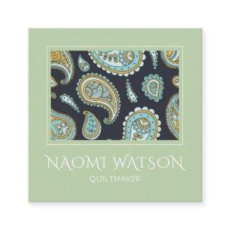 Modern Quiltmaker Paisley Pattern On Sage Green Square