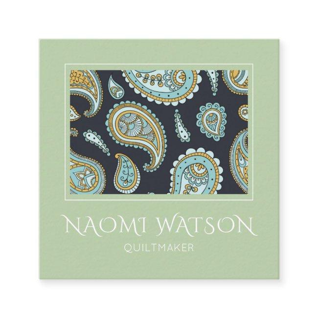 Modern Quiltmaker Paisley Pattern On Sage Green Square