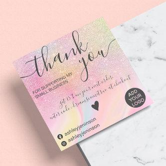 Modern rainbow glitter marble chic thank you square