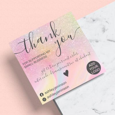 Modern rainbow glitter marble chic thank you square