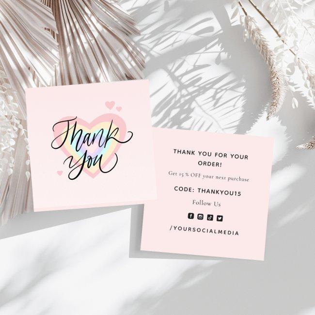 Modern Rainbow Heart Chic Thank You Valentines Day Square