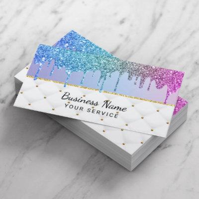 Modern Rainbow Unicorn Glitter Drips Beauty Salon