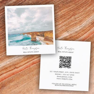 Modern Real Estate Agent Beach Ocean Photo Script Square