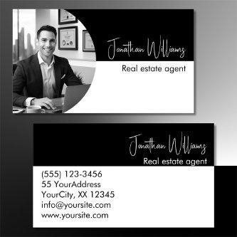 Modern real estate agent round photo black white