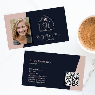 Modern Real Estate Professional Navy Blush QR Code