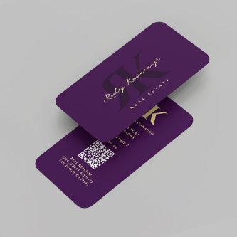 Modern Realtor Monogram R K Dark Purple