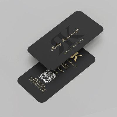 Modern Realtor Monogram R K Real Estate Black Gold