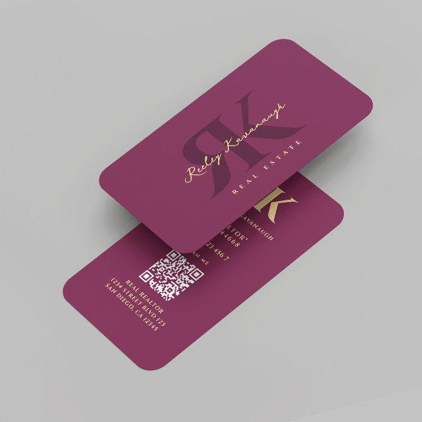 Modern Realtor Monogram R K Wine Purple
