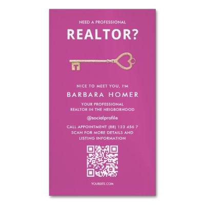 Modern Realtor Real Estate Agent Pink QR  Magnet