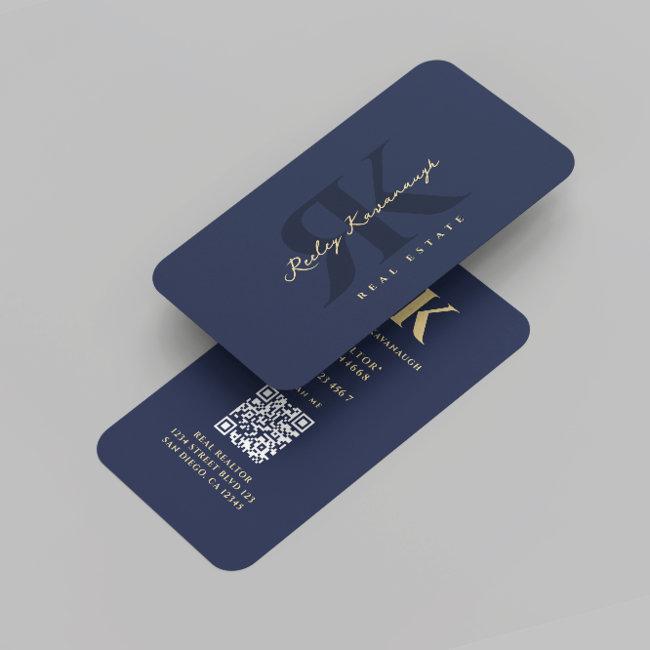Modern Realtor Real Estate Monogram R K Dark Blue