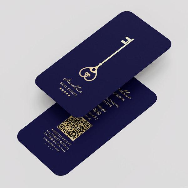 Modern Realtor Royal Blue Gold Key Elegant Broker