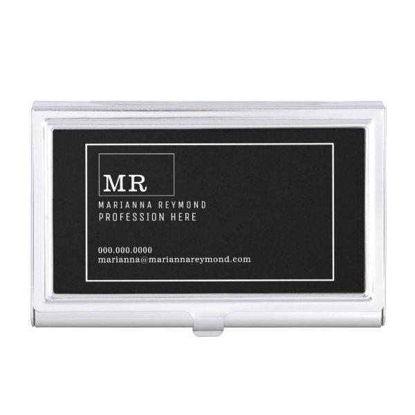 Modern rectangular blk contact-card, profession case for