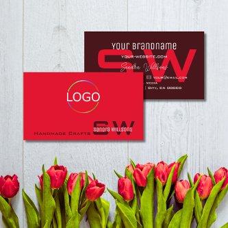 Modern Red Burgundy with Monogram and Logo Simple