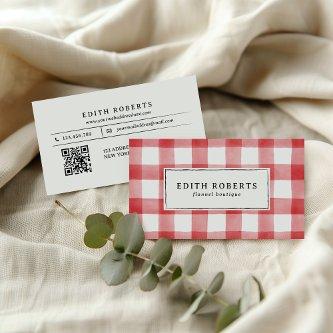 Modern Red Watercolor Buffalo Plaid QR CODE