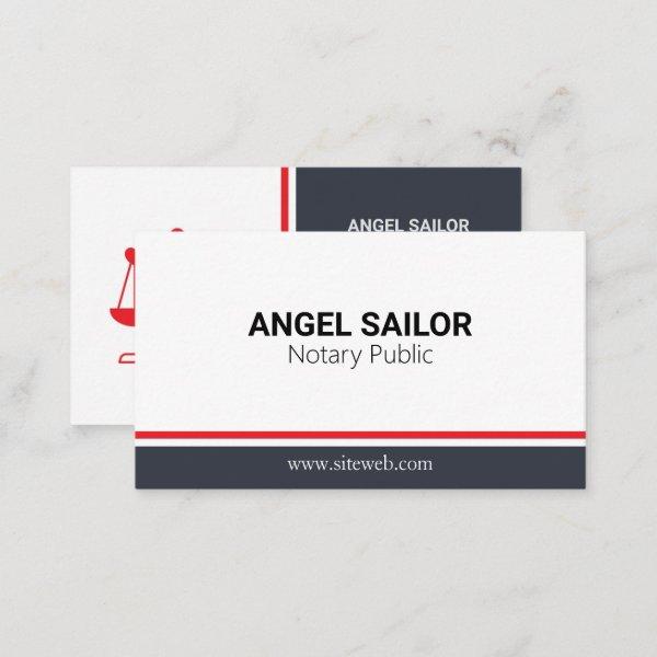 Modern Red & white  Notary Public Services Busines Calling Card