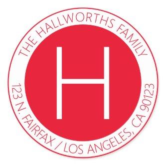 Modern Red & White Return Address or Product Classic Round Sticker