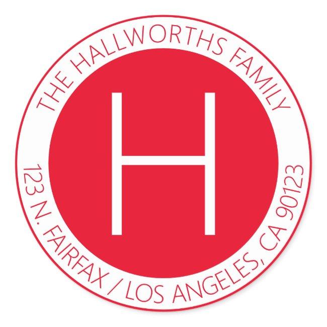 Modern Red & White Return Address or Product Classic Round Sticker