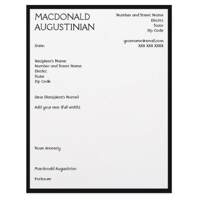 Modern RESUME COVER LETTER Customizable BLACK Letterhead