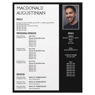 Modern | RESUME TEMPLATE Customizable Photo BLACK Letterhead