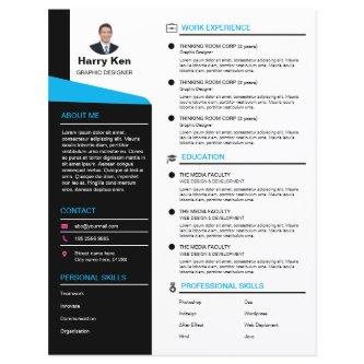 Modern Resume Template Customizable Photo Blue CV