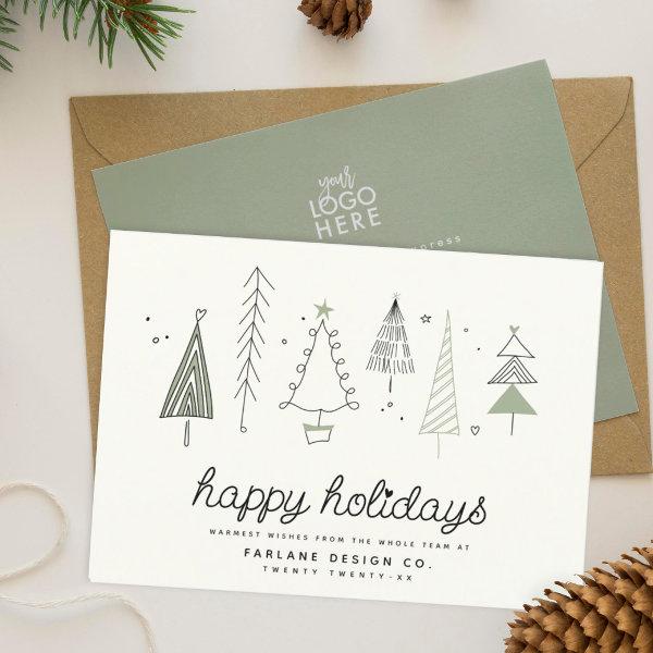 Modern Retro Whimsical Little Tree Business Logo Holiday Card