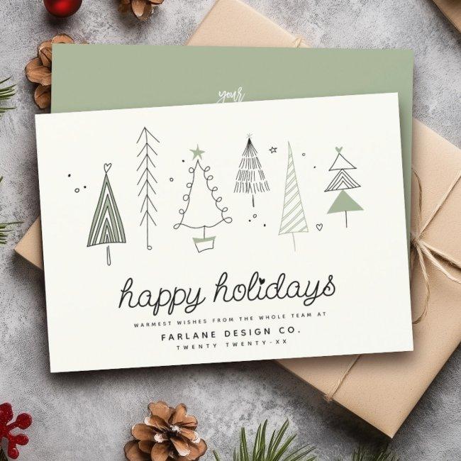 Modern Retro Whimsical Little Tree Business Logo Holiday Card