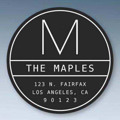 Modern Return Address & Monogram | Black & White Classic Round Sticker