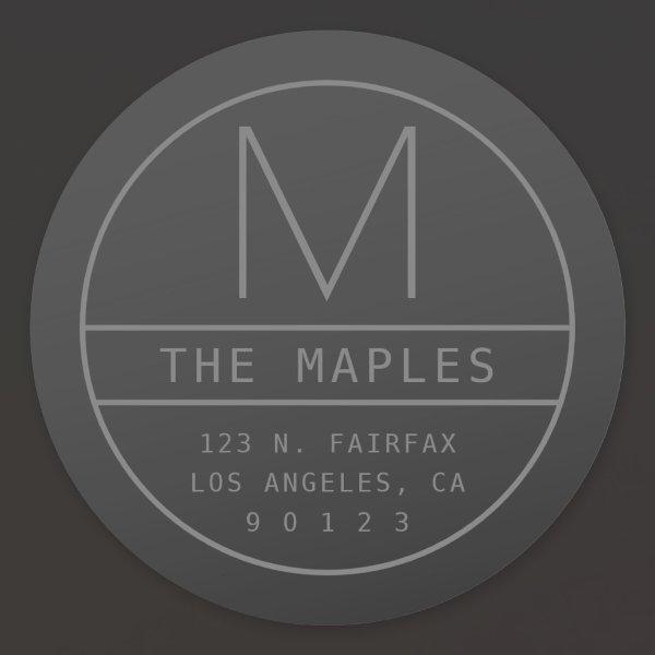 Modern Return Address & Monogram | Dark Grey Classic Round Sticker