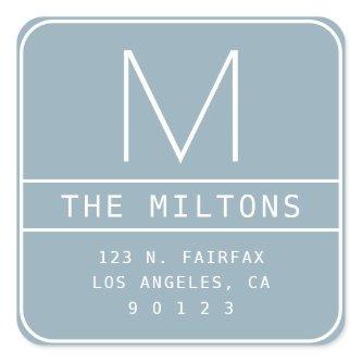 Modern Return Address & Monogram | Dusty Blue Square Sticker